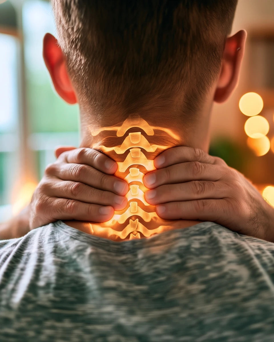 Man holding the back of his neck at the end of a long day